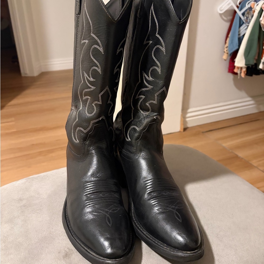 Old West men’s stitched cushioned round toe cowboy western boots, 10 wide - Picture 6 of 8